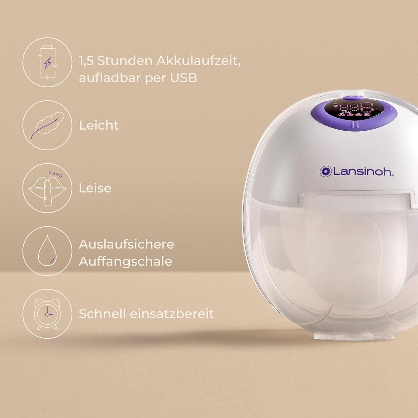 Lansinoh Tragbare Elektrische Doppelmilchpumpe – Freihändig Und Leise Abpumpen Ohne Kabel & Schläuche – Tragbarer Akku – Einfache Bedienung & Reinigung - Handsfree Accessories Food and Breastfeeding Bebe Naty Shop