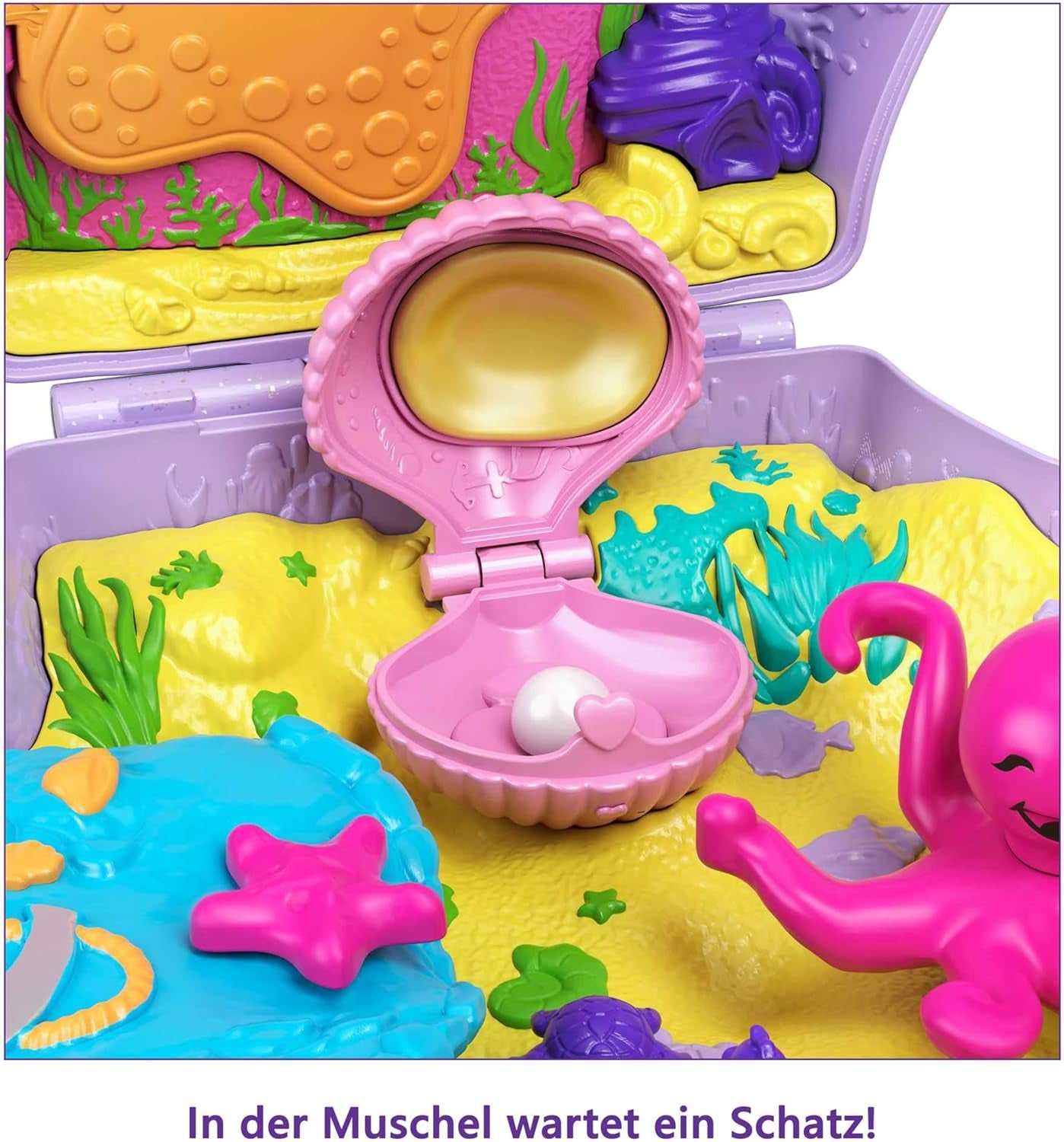 Polly Pocket-Aufbewahrungsbox, Muscheltasche mit 2 Puppen und 1 U-Boot-Polly Pocket-Meerjungfrau-Spielzeug, ab 4 Jahren, GNH11