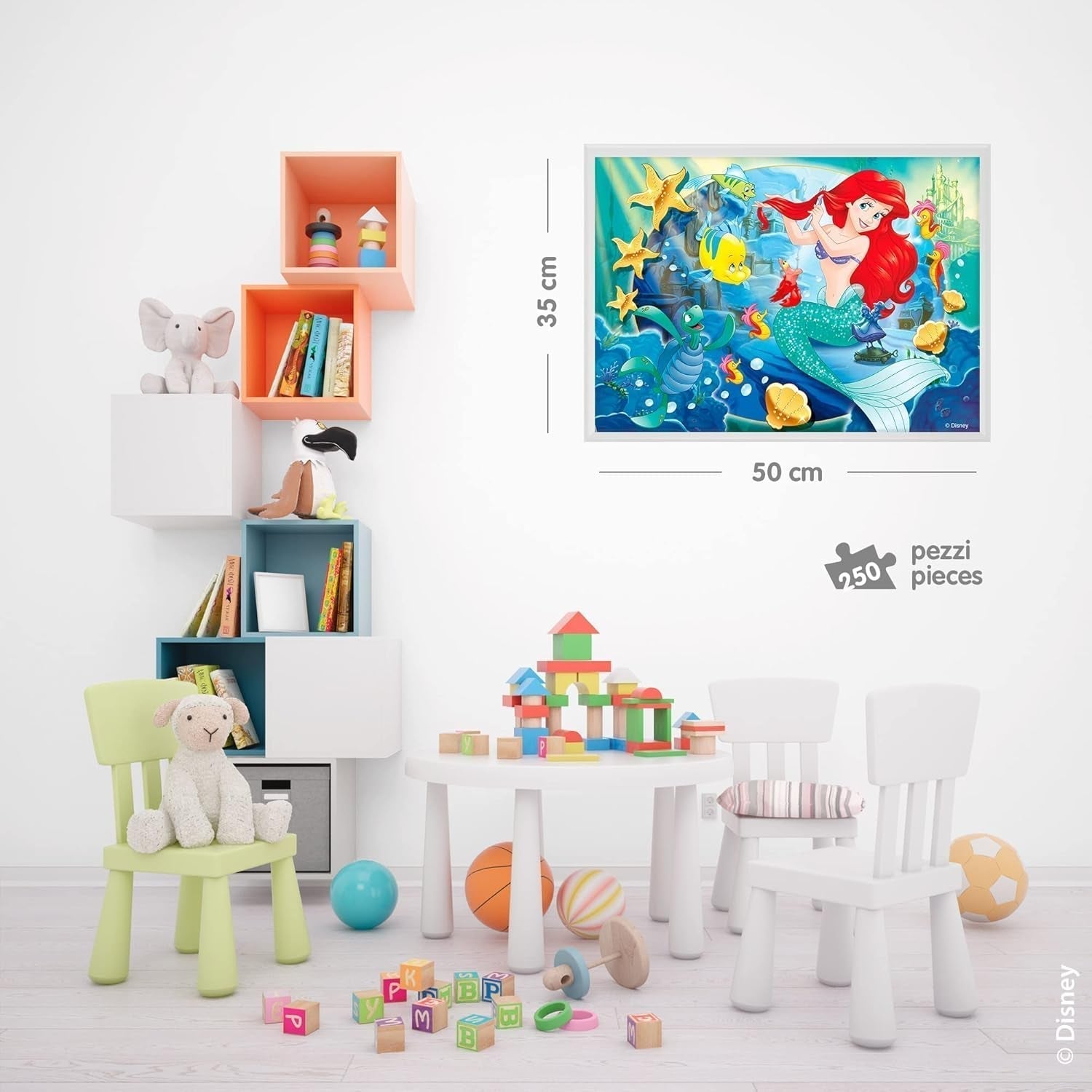 Lisciani – DISNEY-Puzzle Ariel – Erstellen Sie die Szenen aus Ihren Lieblingsboxen nach und malen Sie sie aus – ab 7 Jahren – GROSSES PUZZLE mit 250 Teilen – Fördert die Geschicklichkeit. Puzzle Naty Shop