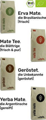 Mate-Tee-Probierset ● 4 Sorten Bio-Mate-Tee ● je 100 g Erva Mate + Yerba Mate + Grüner Mate-Tee + Gerösteter Mate-Tee
