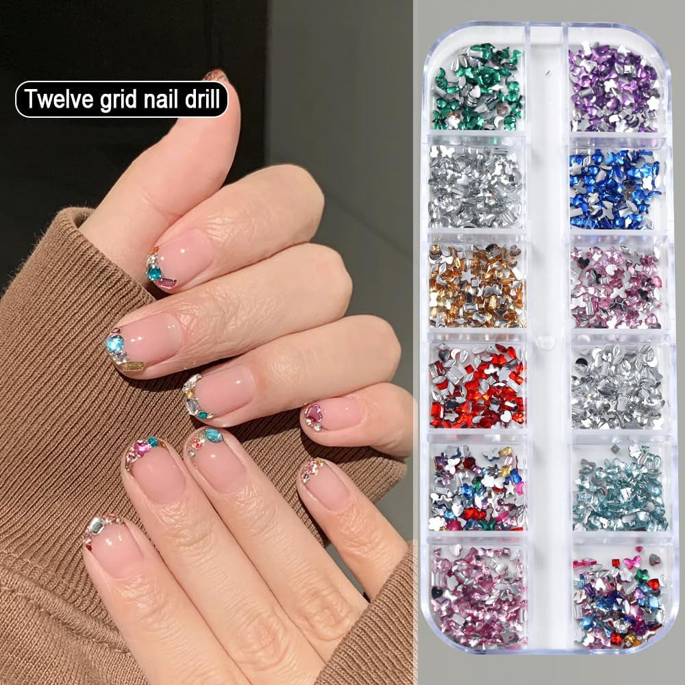 2000 Stück Bunte Strasssteine ​​​​Nägel Glitzersteine ​​​​Nail Charms Nailart Edelsteine ​​​​Nagel Steine ​​​​Glitzer Steine ​​​​Nagel Charms Nägel Zubehör Kristalle Diamant Nageldesign Strass Nail Art Rhinestones Nail Gems