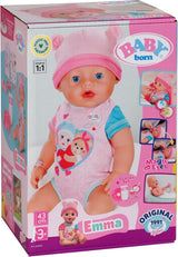 BABY Born Emma – Babypuppe 43 cm – 10 Funktionen inklusive Zubehör und Matratze – Funktioniert komplett ohne Batterien – Geeignet für Kinder ab 3 Jahren