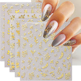 JMEOWIO Nagelsticker Goldene Blumen 8 Blatt Nail Art Sticker Selbstklebend Nagelaufkleber Dekoration Nageldesign Zubehör