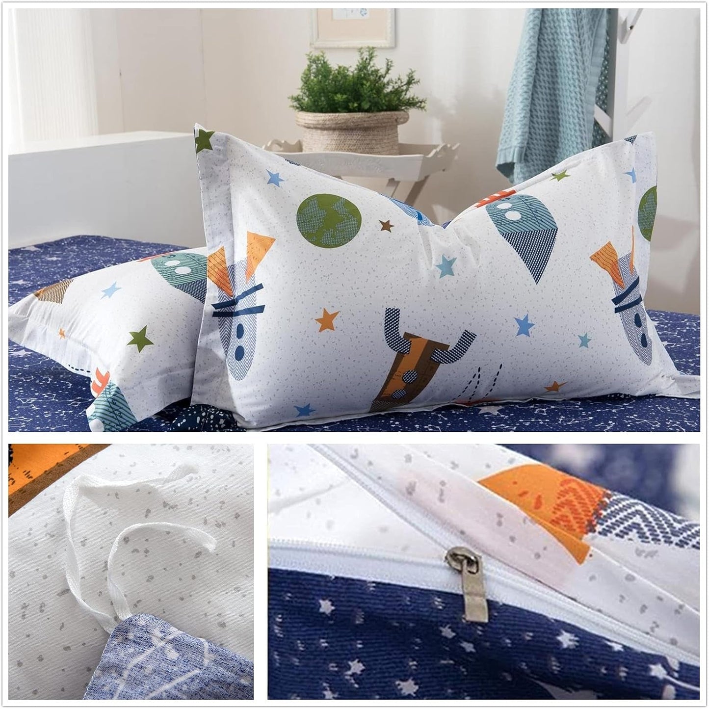 Kinderbettwäsche, Raketen und Planeten, Wendedesign, Baumwolle Bettwäsche - Kinder Naty Shop