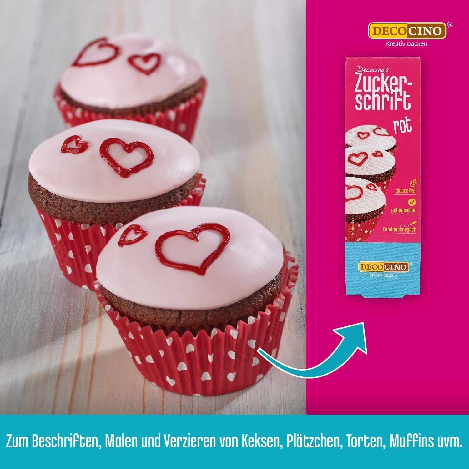 Decocino Red Sugar Lettering – Schriftzug mit Lebensmittelfarbe – Praktische Tube zum Beschriften von Fondant und Zuckerguss – Backdekorationen für Kuchen, Torten und Cupcakes! (2er-Pack)