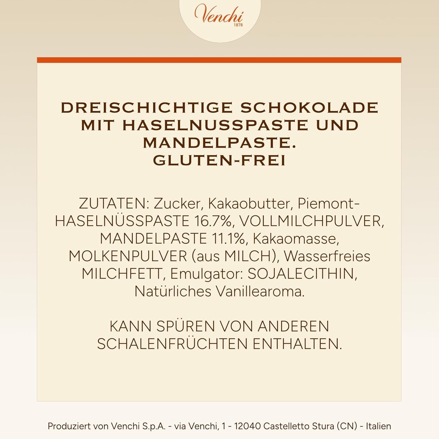 Venchi - Cremini 1878 - Dreischichtige Schokolade mit Gianduja mit Milch und Mandelpaste, „Piemonteser Haselnüsse g.g.A.“, 1 kg, glutenfrei, ohne Farbstoffe und ohne Konservierungsstoffe