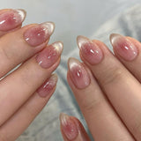 Mouyouglow Kurze magnetische künstliche Nägel, rosa mandelroter Farbverlauf, glitzerndes Katzenauge mit Kleber, rosa rote Ombre-Glitzer-Phototherapie-künstliche Nägel für Frauen und Mädchen