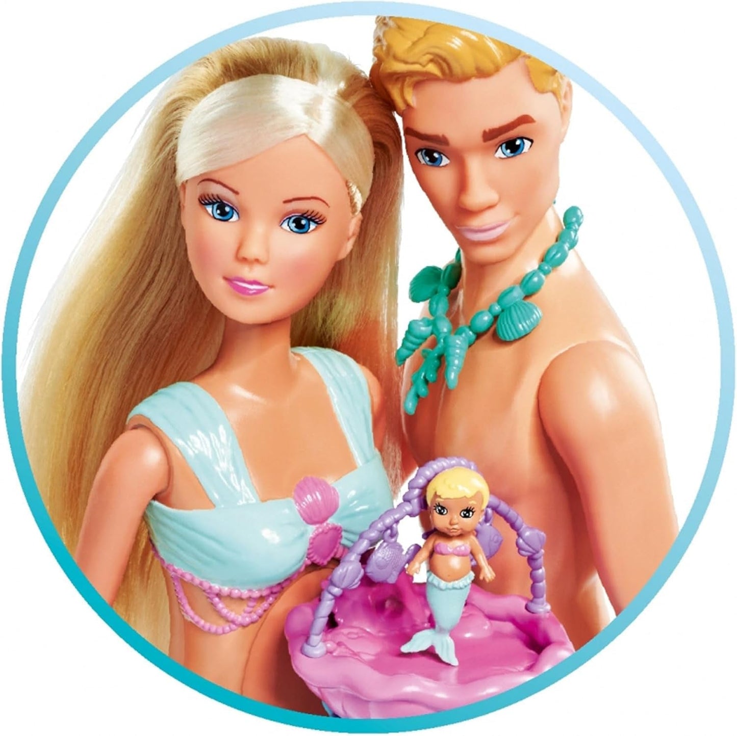 Simba 105733524 – Steffi Love Mermaid Family Schwangere Meerjungfrau Kevin Puppe mit Babybett, 29 cm, Modepuppen, Spielpuppen für 3 Jahre und älter