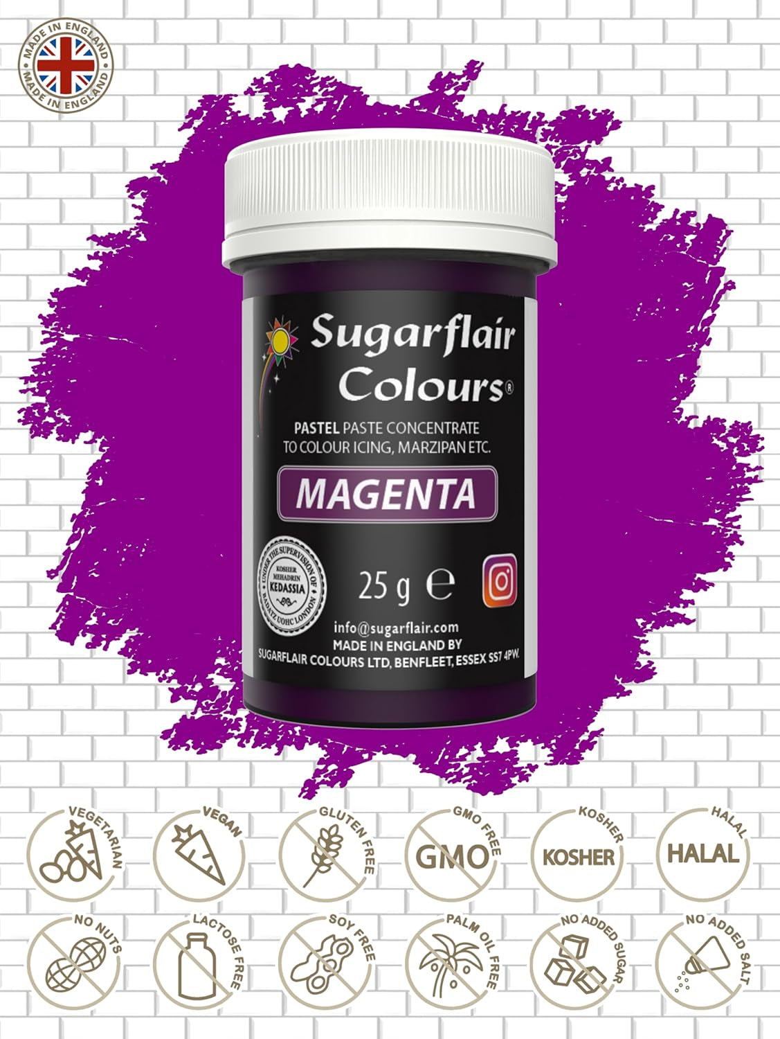 Sugarflair Pasta-Lebensmittelfarbe Pastell Magenta, Lebensmittelfarbe für Pasta, Fondant und Marzipan, Spektralkonzentrierte Farben – 25 g