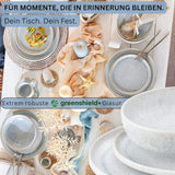 SANGER | 12-teiliges Santorini-Geschirrset, 4-Personen-Tellerset, SEHR GUT bewertetes Steinzeug-Geschirrset, einschließlich Speisetellern, Desserttellern und Suma-Tellern, Farbverlauf Creme-Flieder-Blau | DIE PREMIUM-KOLLEKTION