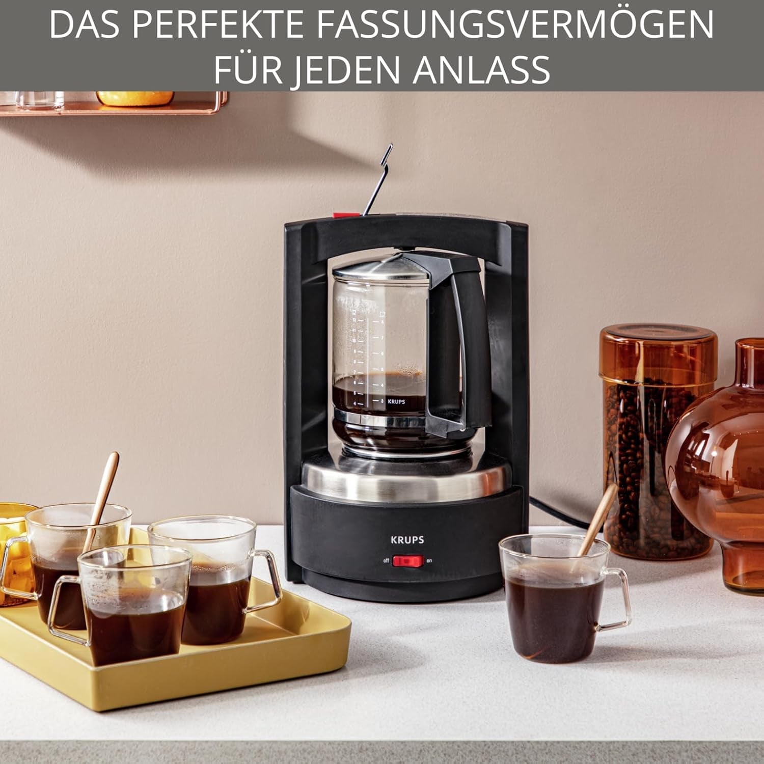 Krups T8 Filter-Espressomaschine, 850 Watt, automatische Abschaltung, 8–12 Tassen, 1 l Fassungsvermögen, Permanentfilter, beleuchteter Ein-/Ausschalter, einfach zu bedienen, Schwarz, KM4689