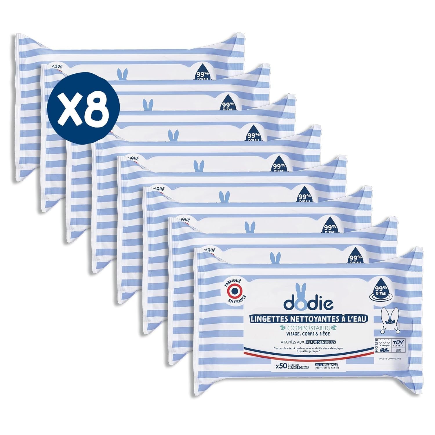 Packung mit 8 Packungen wasserkompostierbarer Reinigungstücher, 50 Stück