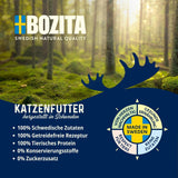 Bozita Pouch Nassfutterstücke in Rindfleischsauce – 12 Beutel x 85 g Getreide- und weizenfreies Nassfutter für Katzen – Nassfutter für erwachsene Katzen mit 8,5 % Protein und 4,5 % Fett