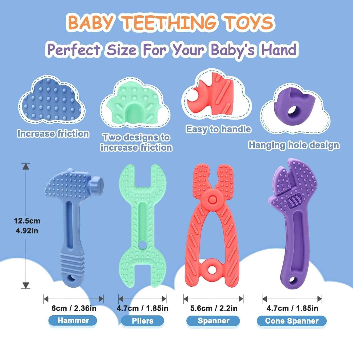 Baby-Beißring [Original] – Silikon-Beißring-Spielzeug, cooler Beißring, Zahnungshilfe, BPA-frei | Spielzeug, Accessoires und Geschenke für Kleinkinder ab 3 Monaten | 4 Stück