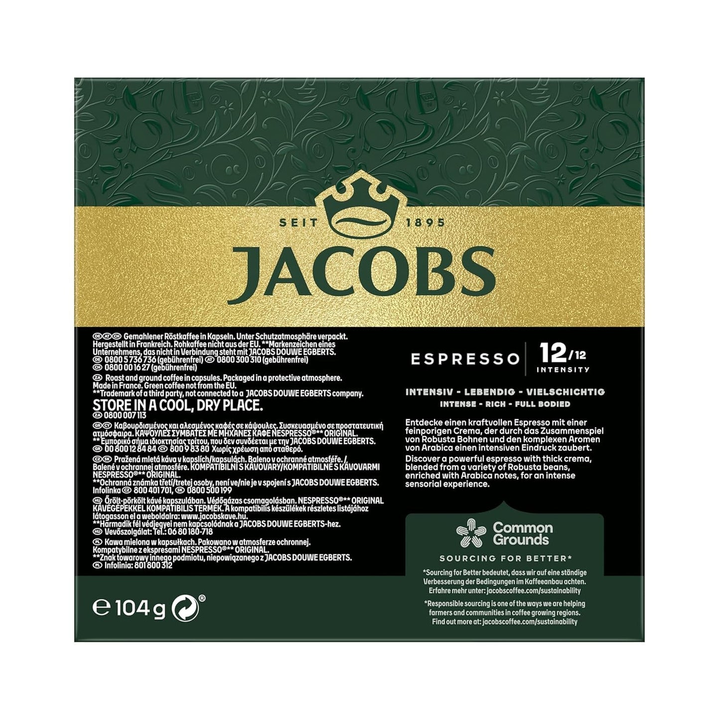 Jacobs Kaffeekapseln Espresso Ristretto, Intensität 12/12, 10 x 20 Getränke, Nespresso* kompatible Kaffeekapseln, 200 Kapseln