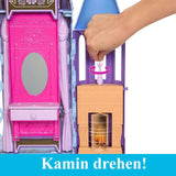 Mattel Disney Frozen – Castle Arendelle Puppenhaus (60 cm+) mit Elsa-Puppe, 4 Spielplätzen und 15 Stück Disney Frozen II Möbeln und Zubehör, HLW61