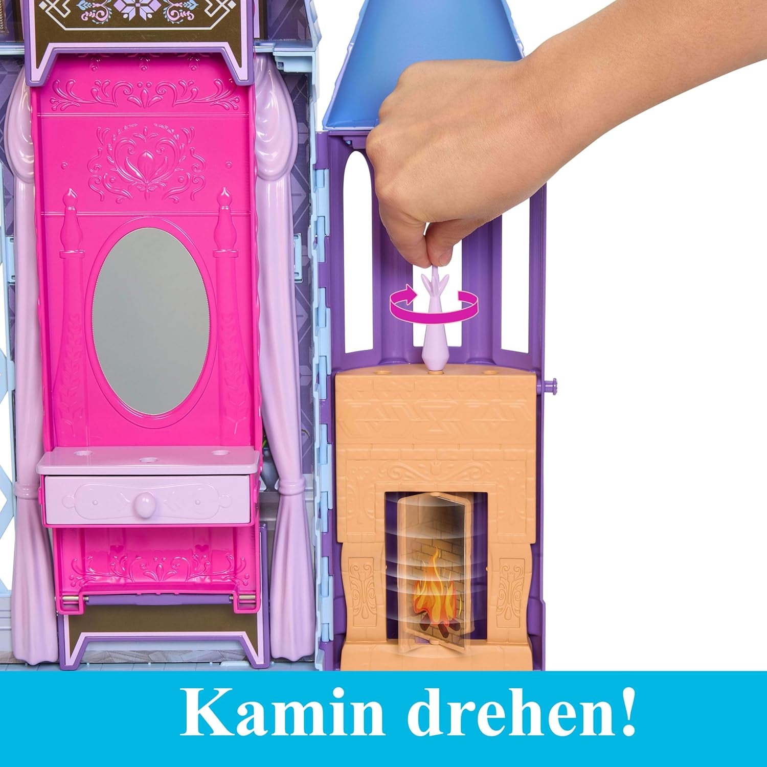 Mattel Disney Frozen – Castle Arendelle Puppenhaus (60 cm+) mit Elsa-Puppe, 4 Spielplätzen und 15 Stück Disney Frozen II Möbeln und Zubehör, HLW61