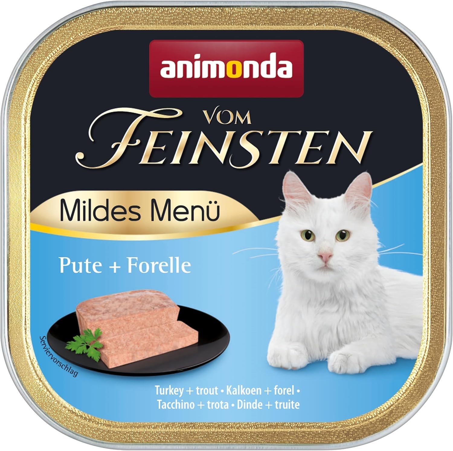 animonda vom Feinsten Mild Menü Milde Sorte (32 x 100g), getreidefreies, zuckerfreies Nassfutter für Katzen, leicht verdauliches Futter mit Putenfleisch