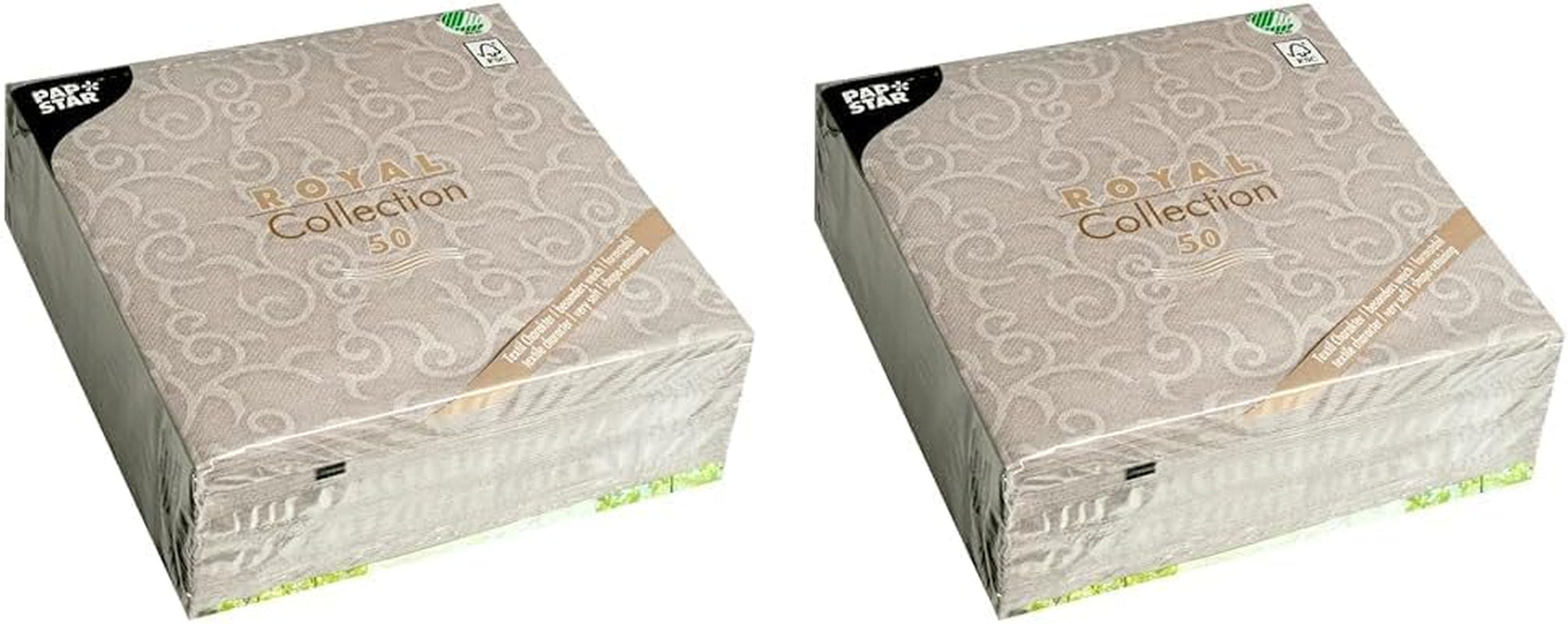Papstar, 50 Servietten „ROYAL Collection“ 1/4-Falz 40 cm x 40 cm grau „Casali“, #84889 (2er Pack)