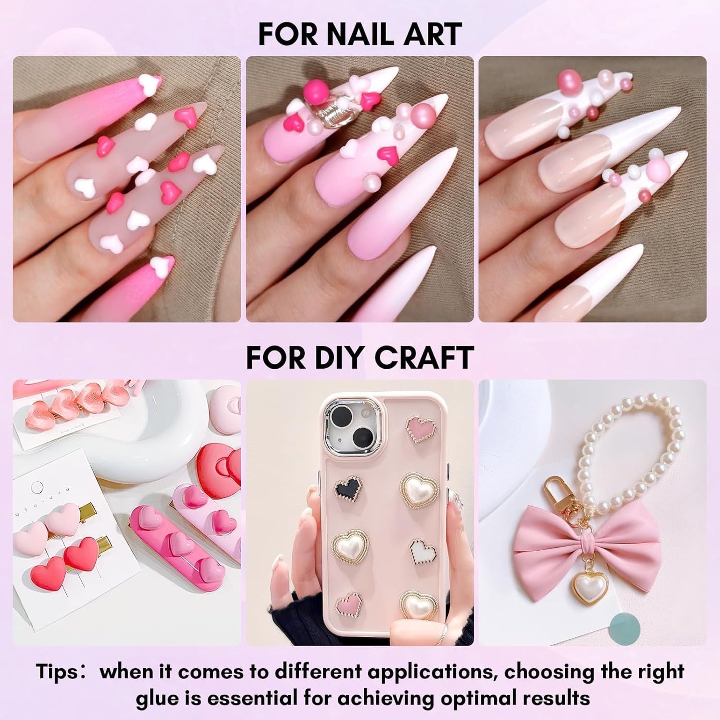 Makartt Strass-Klebegel – 15 ml UV-Nagelkleber-Set mit rosa Nagel-Charms, Herz-Kreis-Nagelschmuck und Nageldesign-Zubehör für Heim-Maniküre, Valentinstagsgeschenk