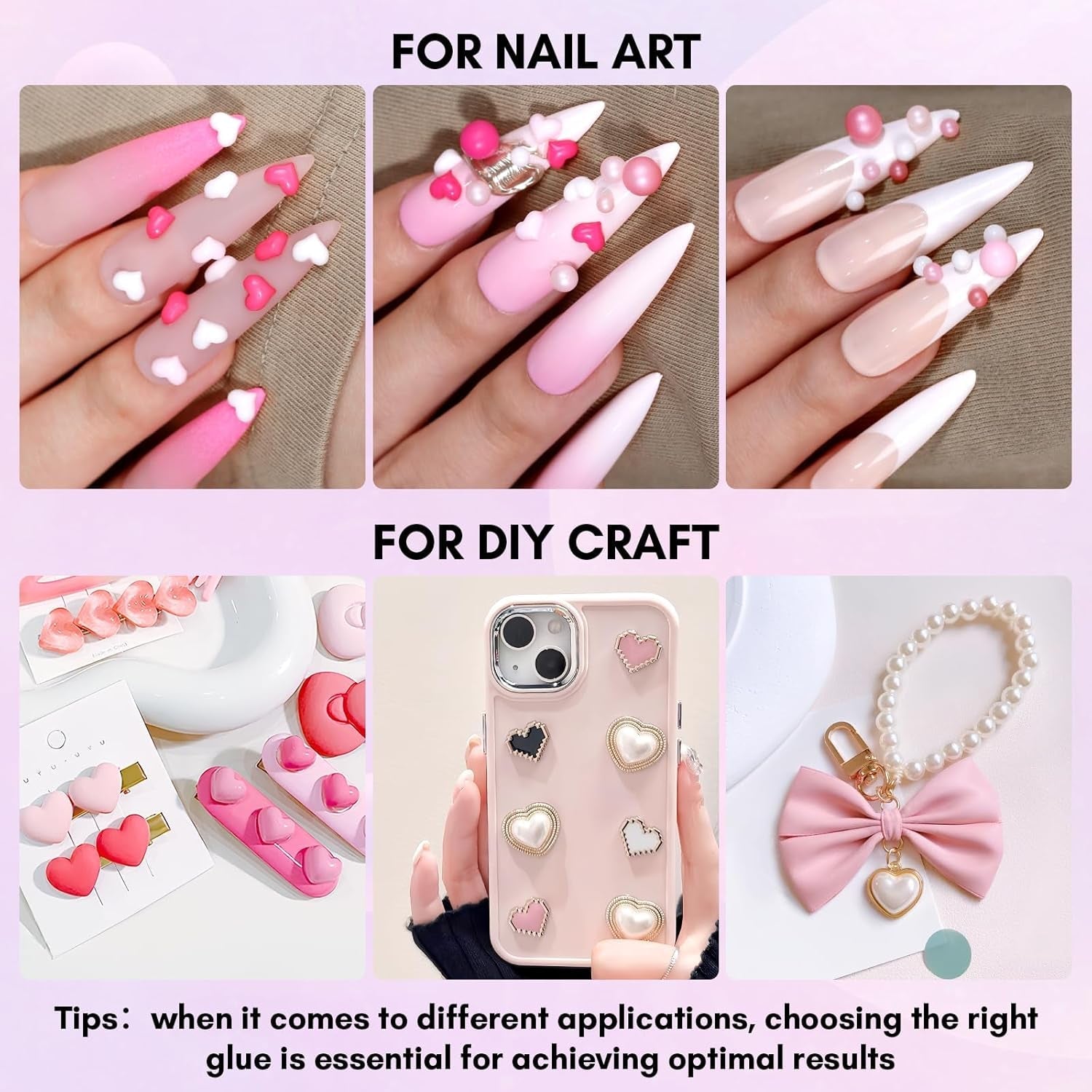 Makartt Strass-Klebegel – 15 ml UV-Nagelkleber-Set mit rosa Nagel-Charms, Herz-Kreis-Nagelschmuck und Nageldesign-Zubehör für Heim-Maniküre, Valentinstagsgeschenk