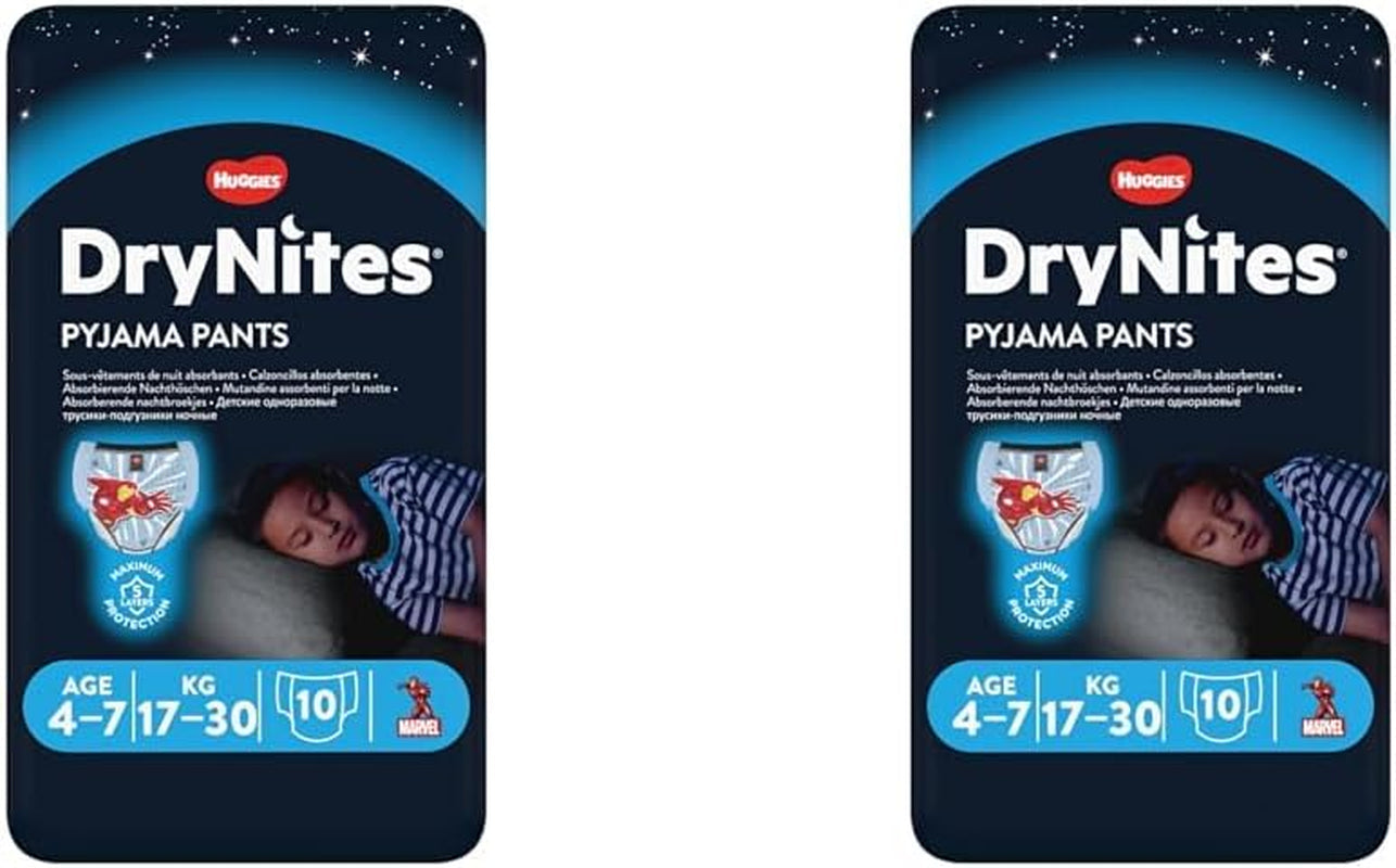 DryNites saugfähige Bettnässerwindeln für Jungen von 4–7 Jahren (17–30 kg), Jumbo-Monatspackung, 64 Stück