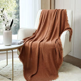 CREVENT Rost-Strickdecke für Couch, Couch, Stuhl, Bett, Heimdekoration, weich, warm, gemütlich, leicht, Frühling, Sommer, Herbst (127,8 x 152,4 cm, Karamell/Braun/Gebranntes Orange). CREVENT Karamell-Waffelbetten und -decken