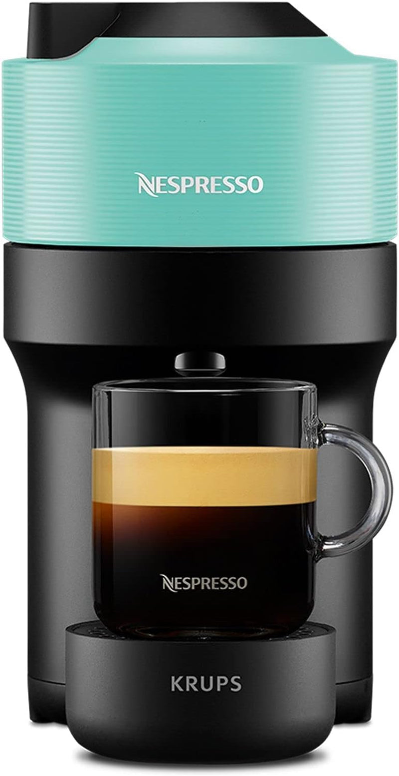 Espressomaschine mit Nespresso Krups Vertuo Pop Kapseln, Fassungsvermögen: 560 ml, automatische Kapselerkennung, One-Touch-System, 4 Tassengrößen, verkürzte Aufheizzeit, nachhaltig, Aqua Mint, XN9204