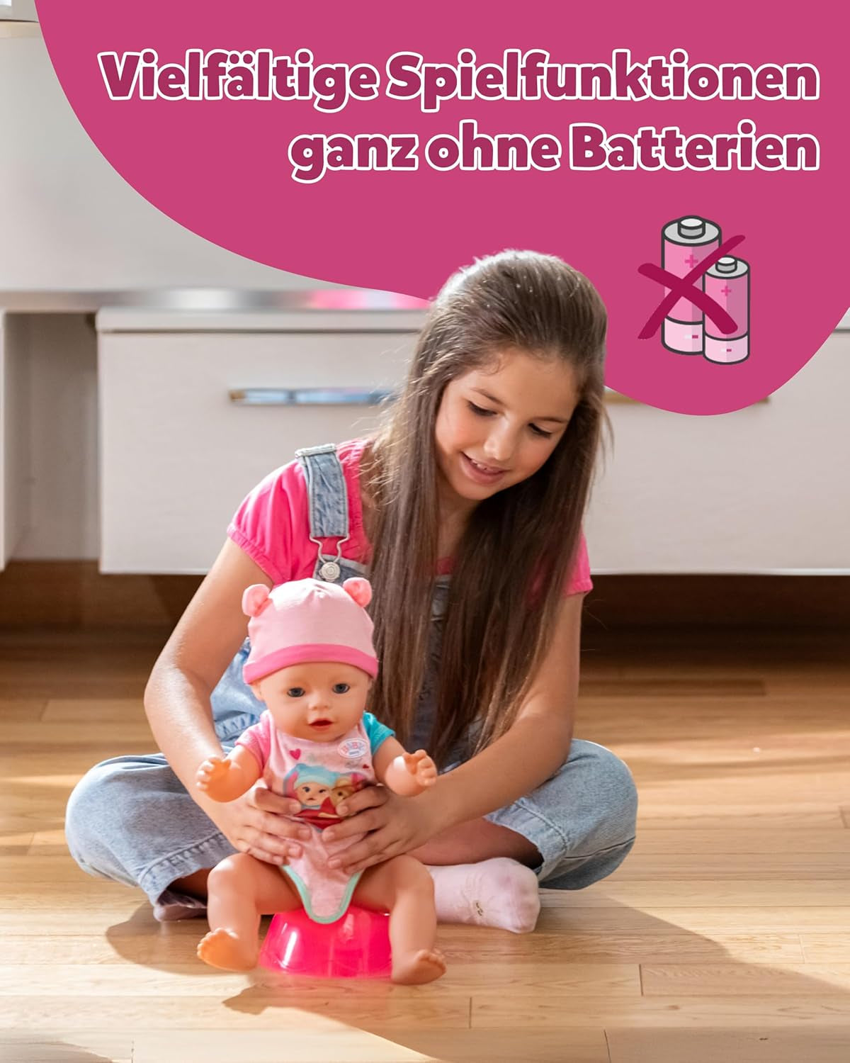 BABY Born Emma – Babypuppe 43 cm – 10 Funktionen inklusive Zubehör und Matratze – Funktioniert komplett ohne Batterien – Geeignet für Kinder ab 3 Jahren