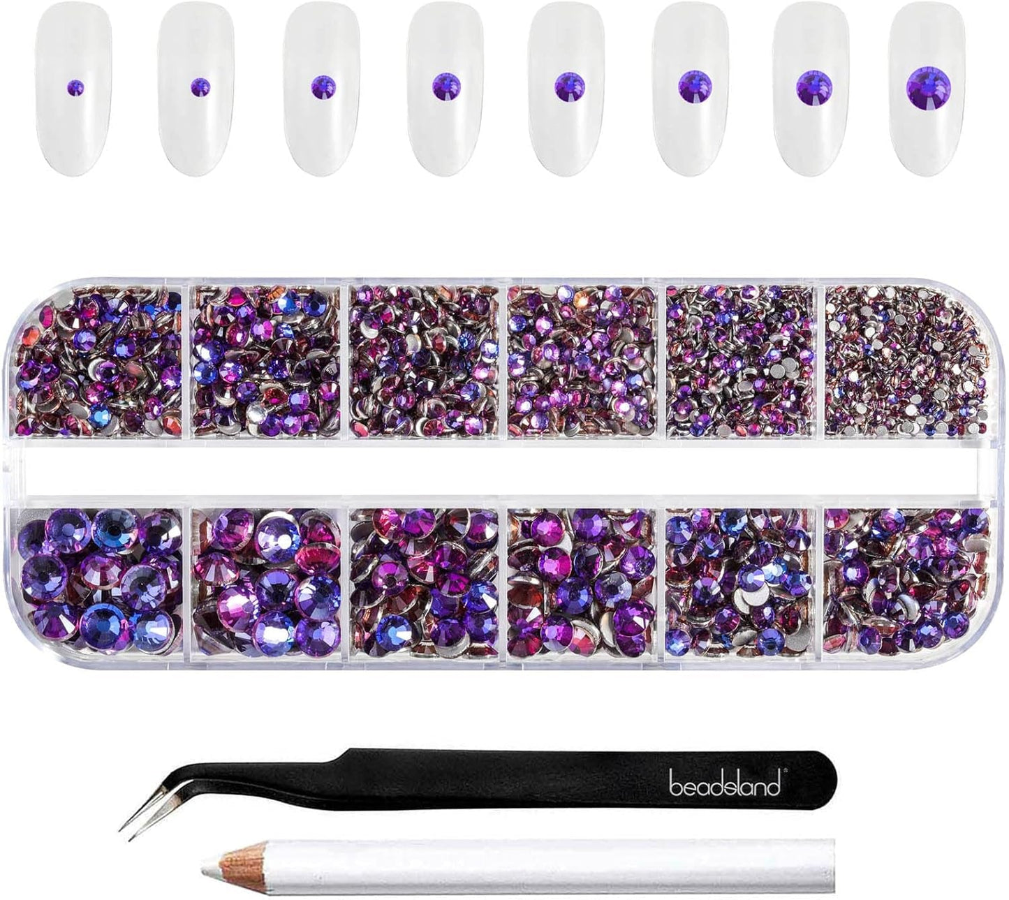 Beadsland 2500 Stück Glas Nailart Strasssteine ​​​​Kristall Flatback Edelsteine ​​​​Runde, ​​Für Handwerk Gemischt 8 Größen SS4 ~ SS30 Mit Picking Pinzette Und Stift (Kristall Weiß)