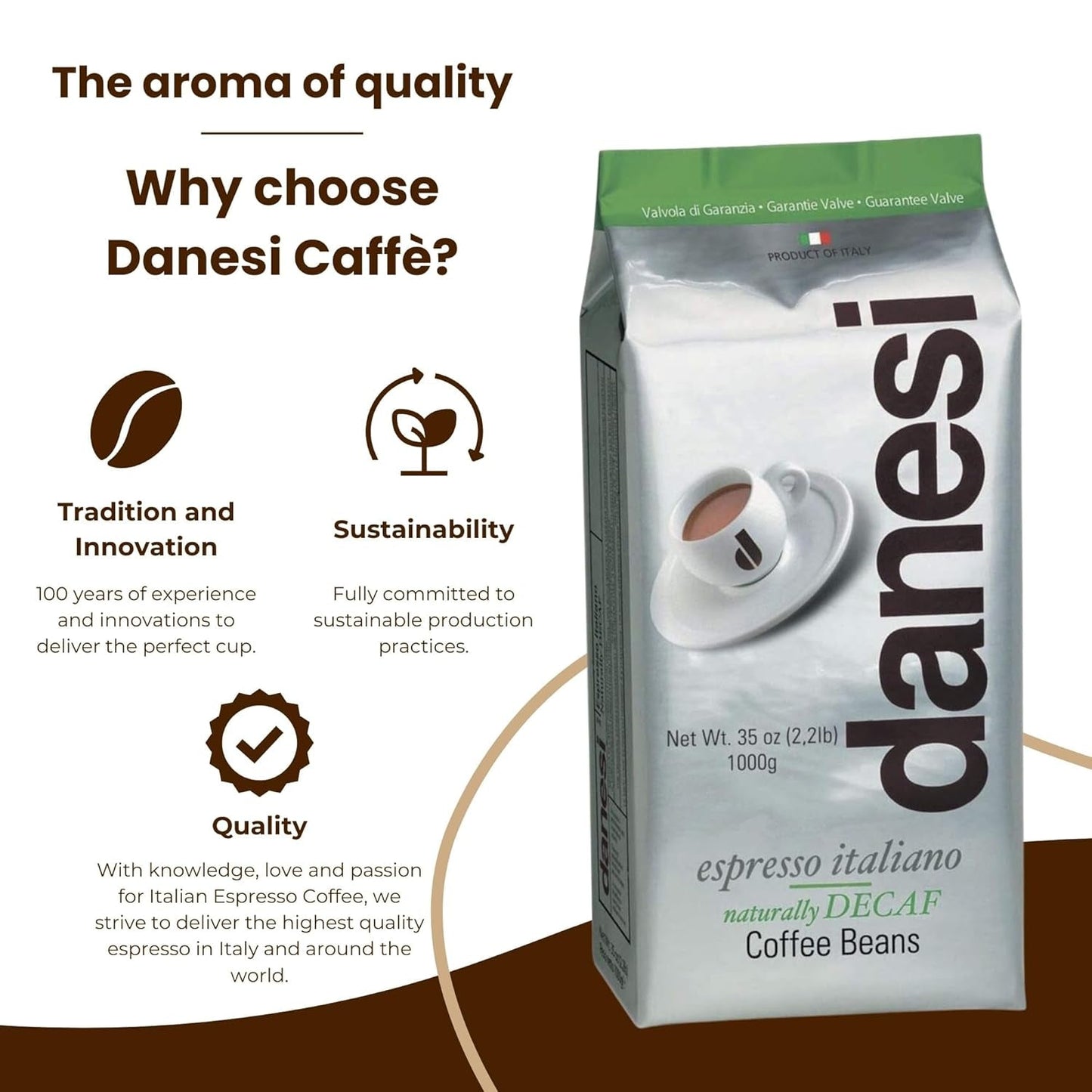 Danesi Decafeinato (entkoffeiniert), Bohnen, 1er Pack (1 x 1 kg)