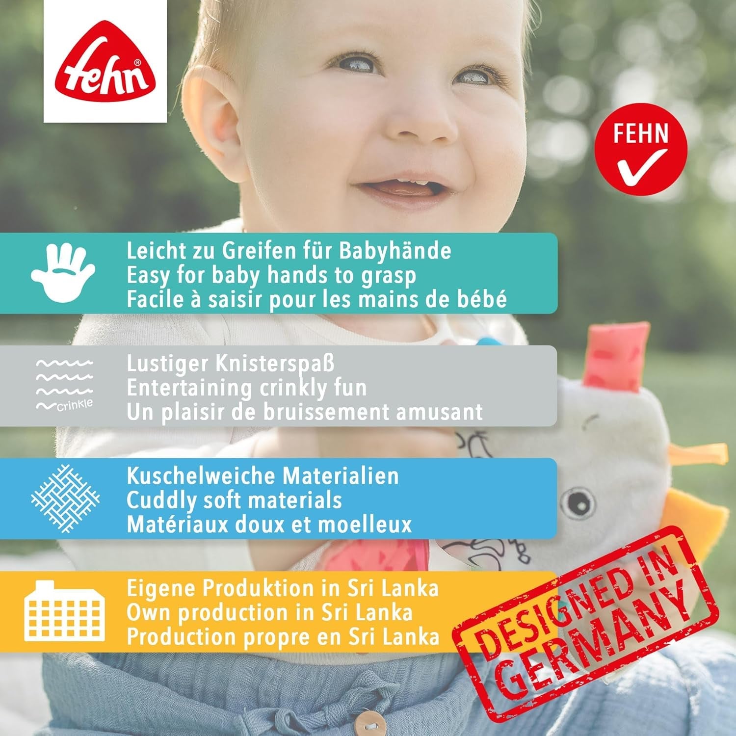 Fehn Knisterfisch - Fang- und Spielspielzeug für Babys - Fangtierspielzeug für Babys - Motorikspielzeug und Knisterspielzeug für Babys und Kleinkinder ab 0+ Monaten Babyspielzeug Naty Shop