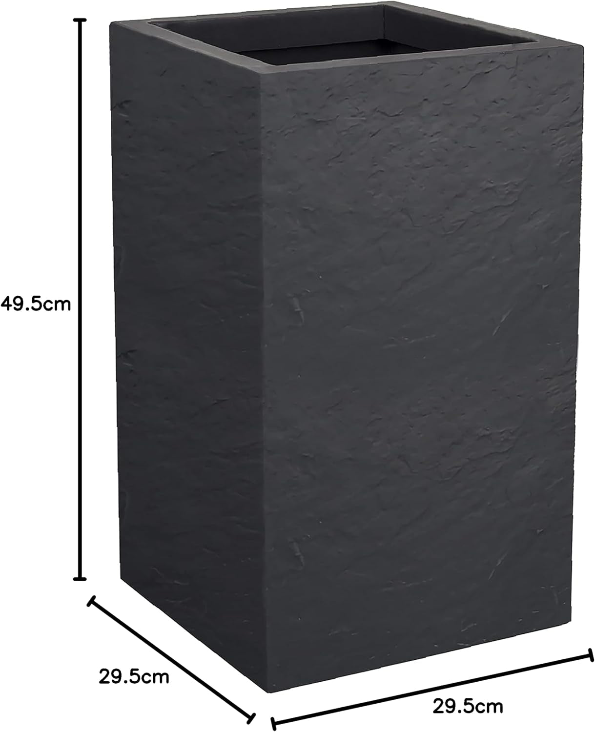 Pflanzgefäß Volcania Up, quadratisch, hoch, 36 l, Steinoptik, einwandig, Wassertank, 29,5 x 29,5 x 49,5 cm, Anthrazitgrau