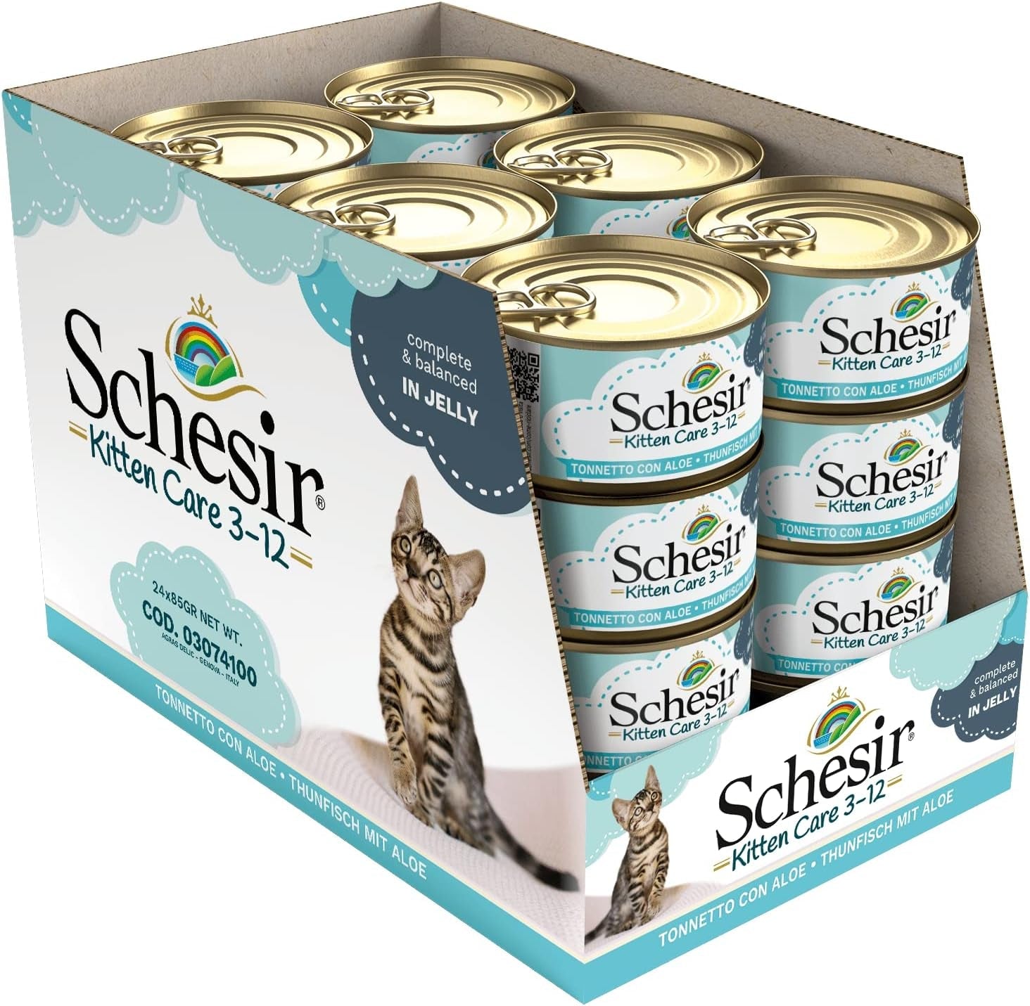Nassfutter für Katzen Cat Jelly Kitten Thunfisch mit Aloe Vera, Gelee, 24 Boxen x 85 g