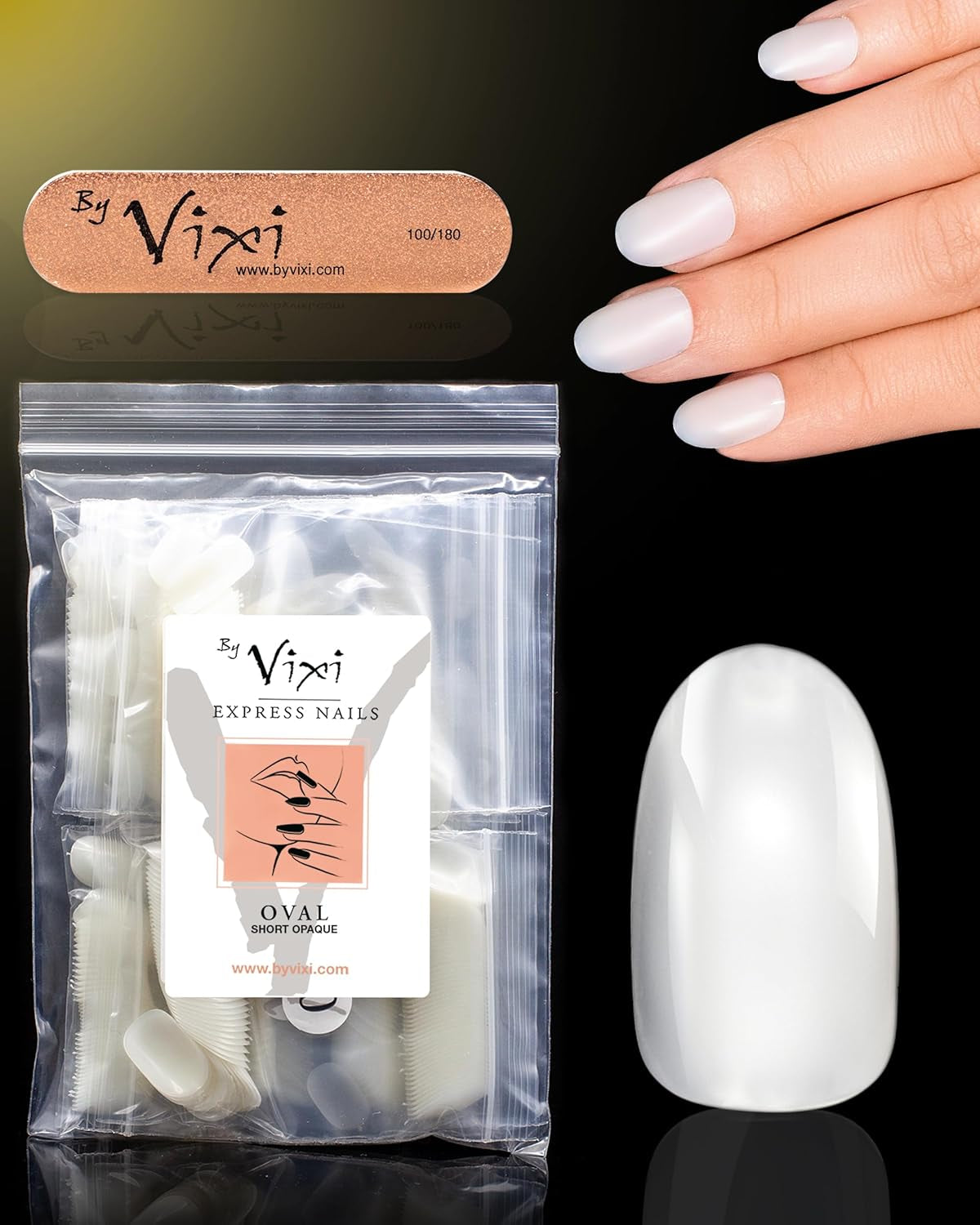 Vixi 600 kurze ovale Nagelverlängerungen mit Vorbereitungsfeile, 10 Größen – vollständige Abdeckung, undurchsichtig. Für Profis und den Heimgebrauch.