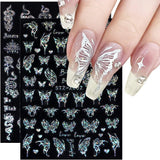 6 Blatt Schmetterling Nagelsticker Selbstklebend Laser Silber Schmetterlings Nagelaufkleber 3D Aurora Silber Schwarz Schmetterlinge Nagel Aufkleber Frühling Nageldesign Nail Sticker Nail Art Zubehör