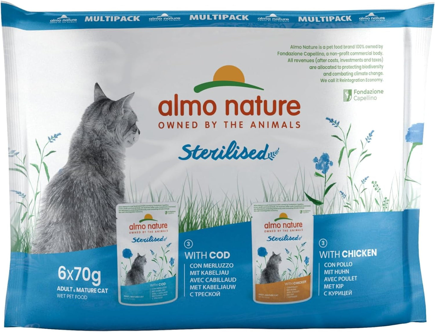 Almo Nature Functional – Sterilisiert – Nassfutter für ausgewachsene und ältere Katzen, sterilisiert oder weniger aktiv – mit Kabeljau und Huhn – Fettarm, feuchtigkeitsspendend – 70 g (6er-Pack)
