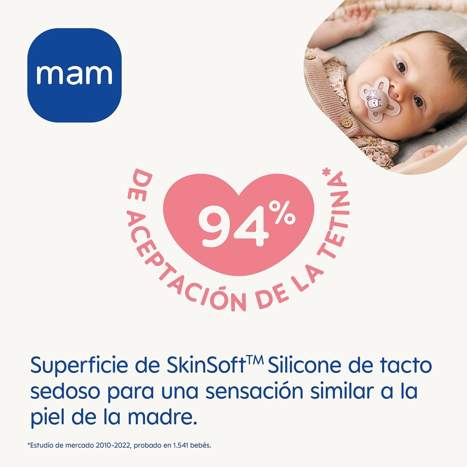 MAM Baby-Schnuller 0–2 Monate, symmetrisch, flach, flexibler Sauger, weiches Silikon, einfach zu verwenden, mit selbststerilisierender Box, original neutral, matt, 2 Stück