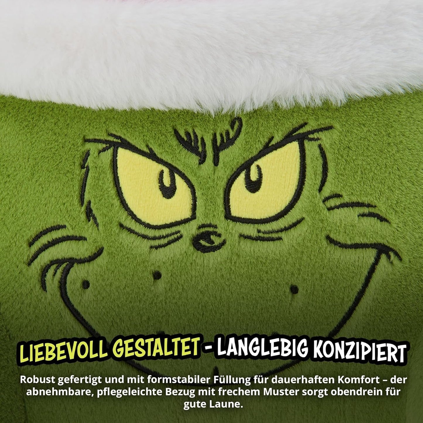 Grinch Pillow – Rückenkissen für Bett und Sofa, Rückenstütze mit Armlehnen, Lesekissen für Rücken, Nacken und Kopf, grün, 40 x 38 cm