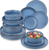 Steingut Geschirrset 6 Personen, vancasso ANYA Blau Teller Set Modern 24 teilig, Tafelservice mit Speiseteller, Suppenteller, Desserttellern, Schüsseln, Geschirr Set Spülmaschinen und Mikrowellenfest