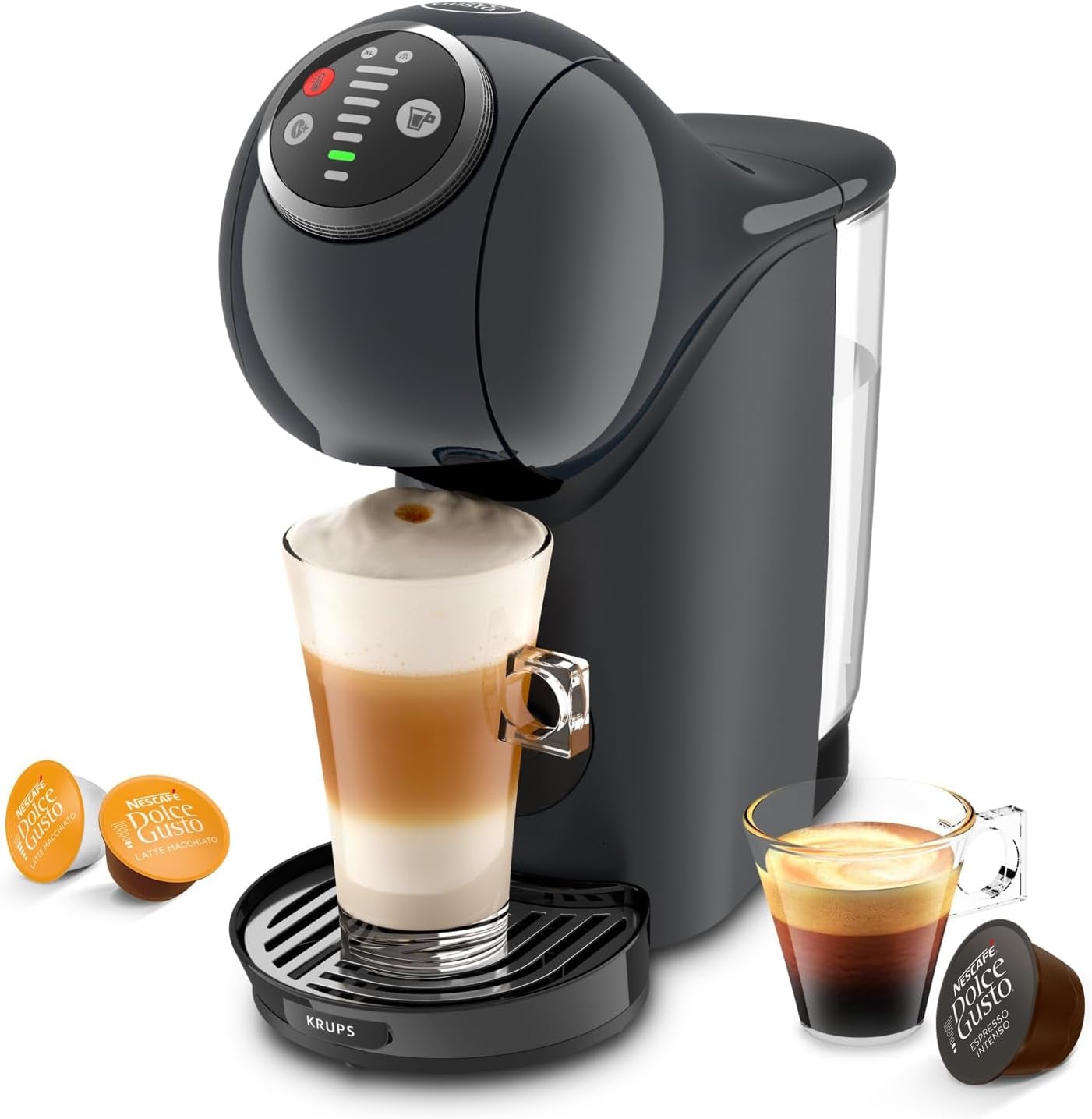 NESCAFÉ Dolce Gusto Genio S Plus von Krups, kompakte Kapselkaffeemaschine, Fassungsvermögen 0,8 Liter, 1500 Watt, automatische Entkalkungswarnung, Space Grey, KP340B