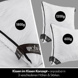 Kissen 80 x 80 cm – 2-in-1-Design – Kissen im Kissen – großes, atmungsaktives und waschbares Schlafkissen und 100 % vegan – 2 Kissen, 3 Optionen – Kissen mit 600 g und 1200 g Füllung. Naty Shop Standard-Kissen