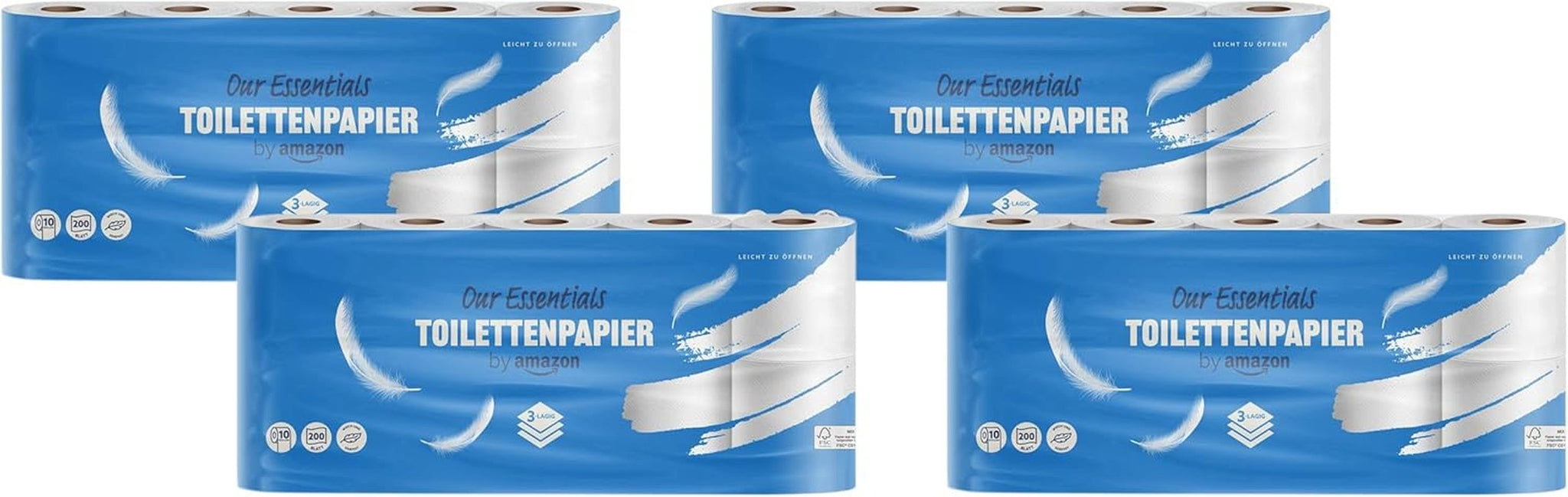 Von Amazon Toilettenpapier, 3 Schichten, 10 Rollen (10 Rollen, 1 Packung), 200 Blatt pro Rolle, FSC-zertifiziert