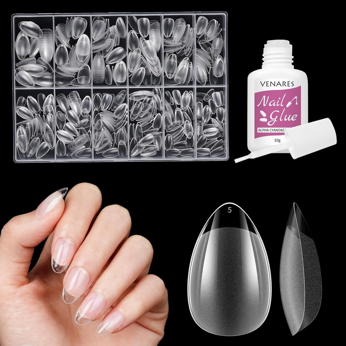 Kurze künstliche Nägel, Ballerina, 500 Stück, zum Aufkleben, 12 Größen, künstliche Nägel, kurze, weiche Gel-Nagelspitzen mit vollständiger Abdeckung für Gelnägel, kurz S