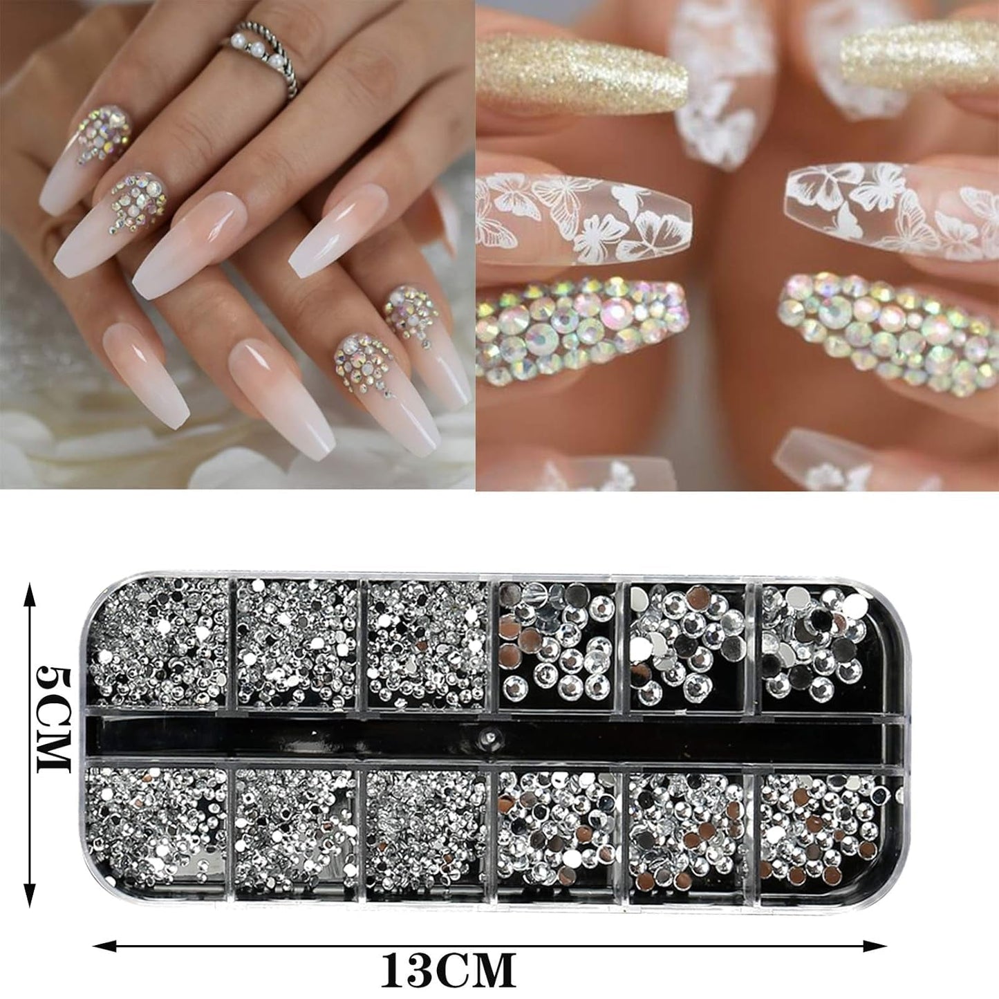 10 Boxen Nagel-Strasssteine-Set, multifunktionales Zubehör mit 1 Pinzette, dekorative Diamanten, Kristalle, Perlen, Edelsteine, bunt, gemischt, Pferdeaugen, metallische Steine, für DIY-Nagelkunst-Dekorationen