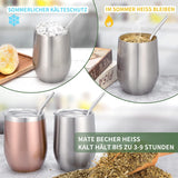 Moderner Mate-Becher 340 ml, isoliertes doppelwandiges Edelstahl-Yerba-Mate-Becher-Set, Mate-Teebecher mit BPA-freiem Deckel, Bombillas und einer Reinigungsbürste (Silber)