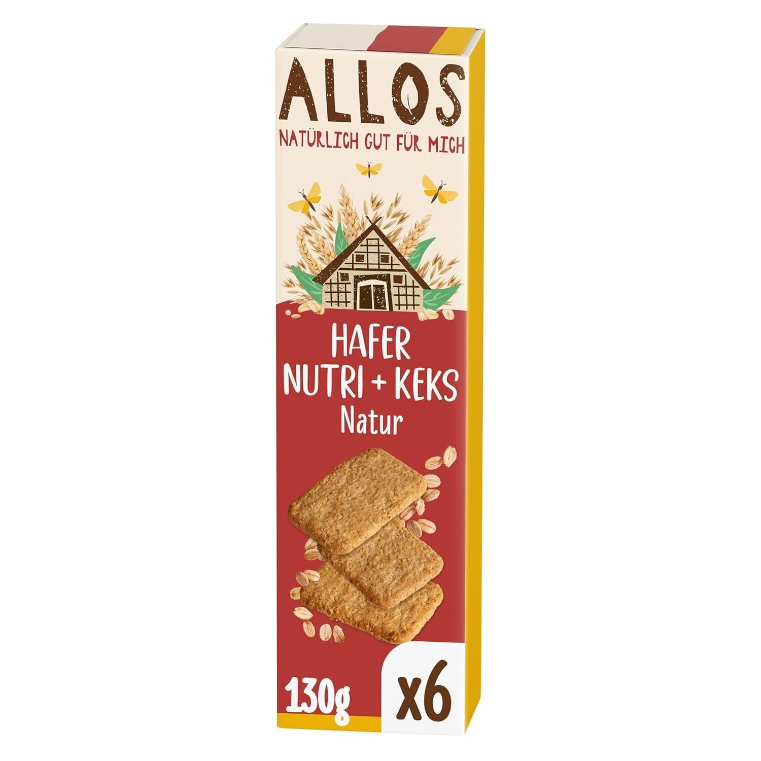 Allos Nutri Bio-Hafercracker | Knusprige Vollkorn-Hafercracker | Mit Honig 6 x 130 g süßen
