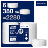 Toilettenpapier Tork Jumbo White T1, Advanced, 2 Schichten, 6 × 380 M, 472118