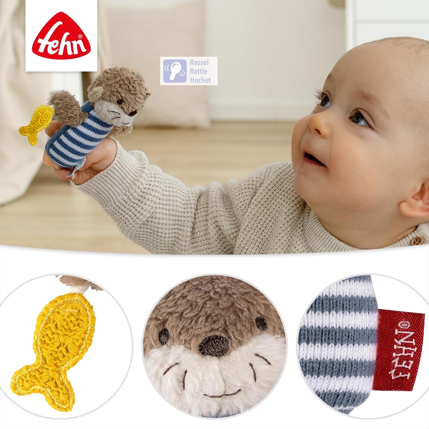 Fehn Mini-Rasselotter – Mini-Greifling zum Rasseln, Tasten und Spielen mit kuschelweichem Stofftier – ein treuer Begleiter für Babys und Kleinkinder ab 0 Monaten. Babyspielzeug Naty Shop