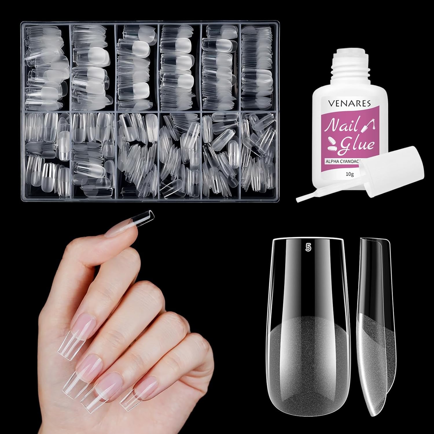 Kurze künstliche Nägel, Ballerina, 500 Stück, zum Aufkleben, 12 Größen, künstliche Nägel, kurze, weiche Gel-Nagelspitzen mit vollständiger Abdeckung für Gelnägel, kurz S